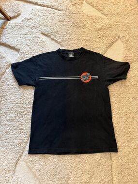 2000s Santa Cruz Skateboards Classic Dot Stripe Graphic Tee Faded Black